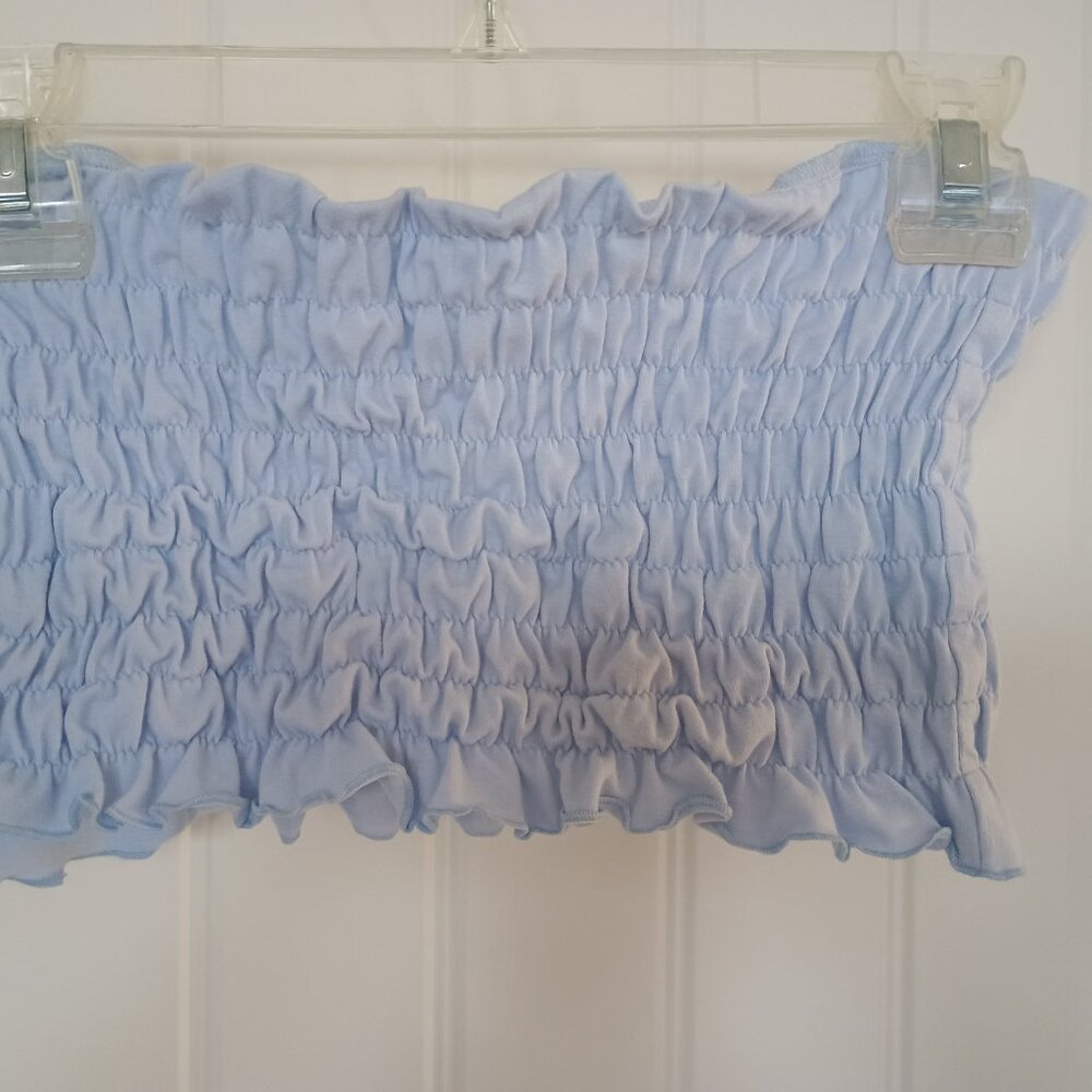 GUESS Blue Smocked Tube Top Size Medium/Large Stretch 100% Cotton Cool Tweed - Picture 4 of 6
